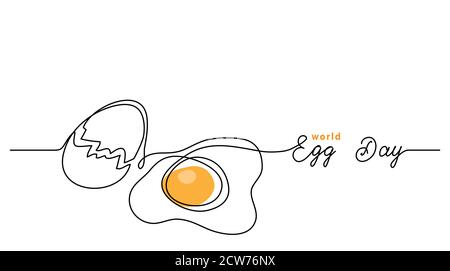 World egg day simple web banner, background. One continuous line drawing with text Egg Day Stock Vector