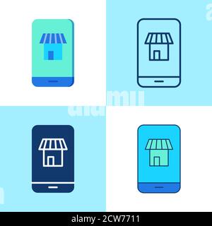 Mobile shopping icon set in flat and line style Stock Vector