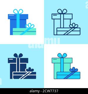 Two gift boxes icon set in flat and line style Stock Vector