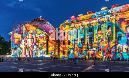 Festival of lights Berlin 2020, Bebelplatz, Hedwigskirche, Hotel de Rome, Berlin, Deutschland Stock Photo
