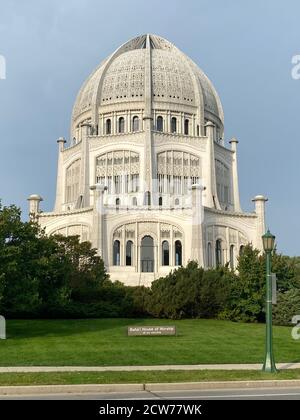 One of only seven in the world and the only one in North America, the Baha'i House of Worship is the largest and oldest surviving Baha'i Temple. Stock Photo