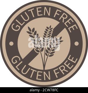 round gold colored gluten free label with wheat ears vector illustration Stock Vector