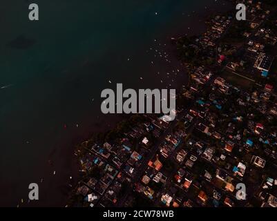 La Gaulette town after sunset in Mauritius. Aerial view Stock Photo
