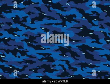 Modern Blue camouflage seamless pattern. Camo vector background illustration for web, banner, backdrop or surface design use Stock Vector
