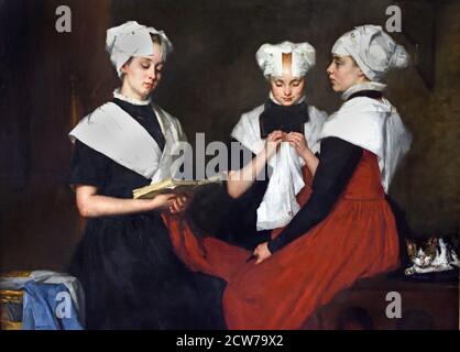 Three Orphan Girls in Amsterdam,  1885, by Therese Schwartze 1851-1918 The, Netherlands, Dutch, ( Thérèse Schwartze (1851–1918) — Three girls from the Amsterdam Orphanage, 1885 ) Stock Photo
