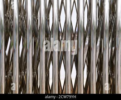 Close up view of a stainless steel cantilever extendable door. Stock Photo