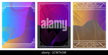 Set of abstract background with dynamic waves and objects. Modern colored banners, template design. Trendy vector poster illustration. Stock Vector