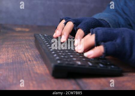 hacker hand stealing personal data, close up  Stock Photo