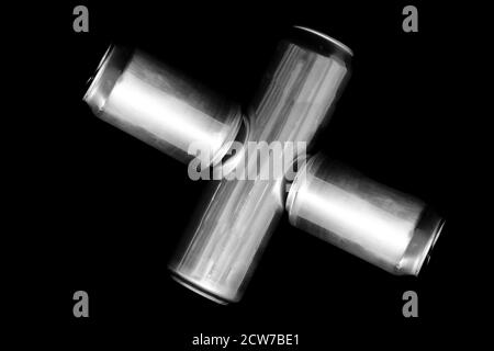 Roman numeral 10 Or X Made of aluminum cans on a black background Isolated Number Ten. Numbering Stock Photo