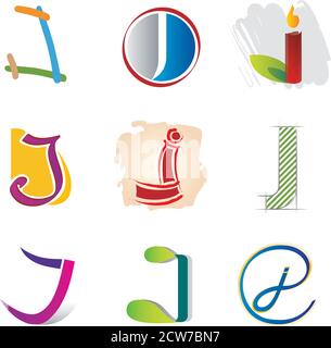 Set of 9 Abstract Letter J Icons / Elements for Logo Design Stock Vector