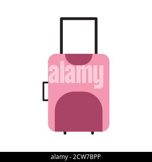 Pink suitcase vector illustration in flat style. Baggage bag with trolley isolated. Summer vacation, jourmey, travel concept Stock Vector