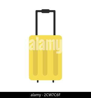 Yellow suitcase vector illustration in flat style. Baggage bag with trolley isolated. Summer vacation, jourmey, travel concept Stock Vector