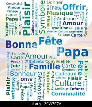 Word Cloud - Happy Father's Day in Blue and Green Colors - French Language Stock Vector