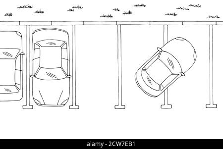 Wrong parking top aerial view graphic black white sketch landscape illustration vector Stock Vector