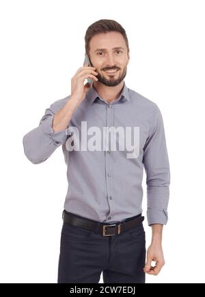 Businessman with mobile phone, isolated on white Stock Photo
