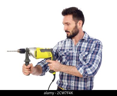 Handyman using drill Stock Photo