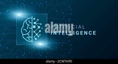 Digital Brain Creative Illustration For Artificial Intelligence Concept With Linear AI Logo Stock Photo