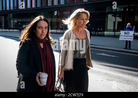 Stella Moris (left), the partner of Wikileaks founder Julian Assange, and human rights lawyer Jennifer Robinson outside the Old Bailey in London as the hearing in Assange's battle against extradition to the US continues. The WikiLeaks founder is fighting extradition to the US on charges relating to leaks of classified documents allegedly exposing war crimes and abuse. Stock Photo