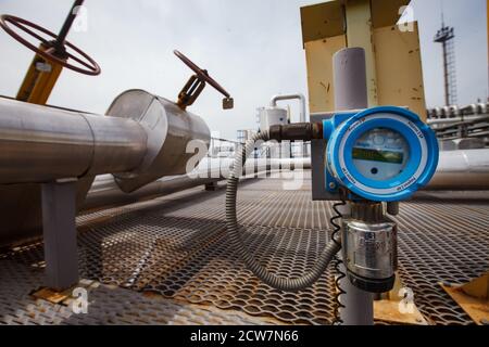 Oil refinery plant. Special Drager gas leak analyzer. Hydrogen sulfide