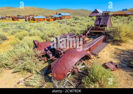 Rusty wreck of the vintage old car, in Bodie state historic park, Californian Ghost Town. The United States of America. Stock Photo