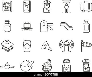 Airport Icons Thin Line Set Big Stock Vector
