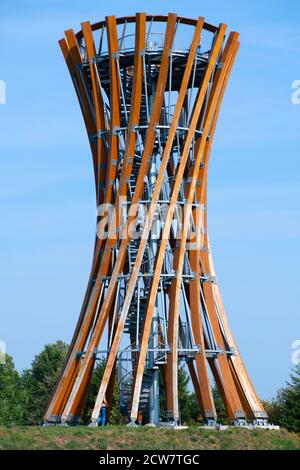 Meteliai,Varena district,Lithuania-26 sept,2020:One of tourist observation towers in Lithuania (Meteliai) with a scenery view to Dusia and Metelys lak Stock Photo