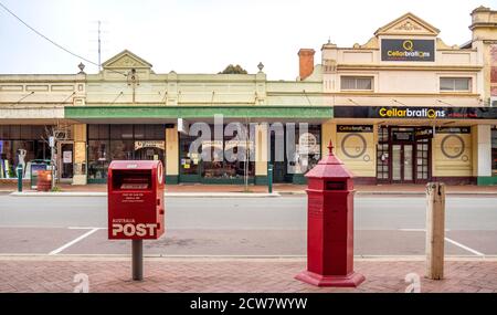 Australia Post modern and traditional red mailboxes on Avon Terrace York Western Australia. Stock Photo