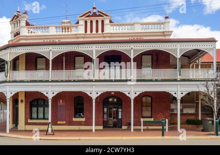 Federation Filigree style Castle Hotel on Avon Terrace and South Street York Western Australia. Stock Photo