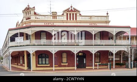 Federation Filigree style Castle Hotel on Avon Terrace and South Street York Western Australia. Stock Photo