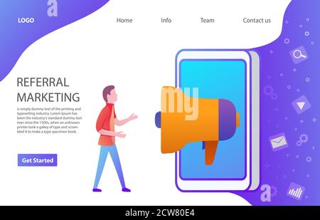Referral marketing banner.Landing page template.Web page.Website template. Stock Vector