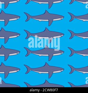 Seamless pattern with white sharks. An ornament with fishes. Stock Vector