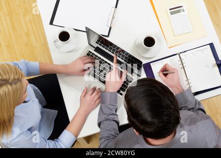 Development team at desk Stock Photo