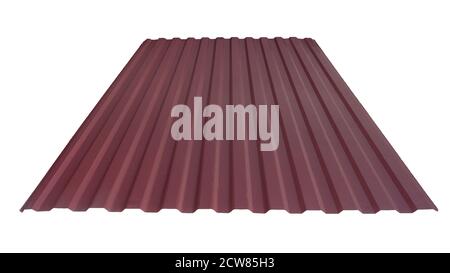 Roof wave ripple profile metal sheet colored wooden texture isolated on white background Stock Photo