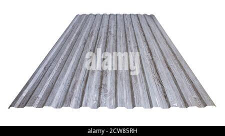 Roof wave ripple profile metal sheet colored wooden texture isolated on white background Stock Photo