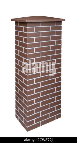 Brick fence pillar column isolated on white background Stock Photo