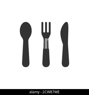 Table cutlery or utensils black vector icons. Knife, spoon and fork icon set. Stock Vector