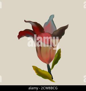 Photo realistic vector beautiful red lily in vintage style. Vintage antique red background with lilies. Stock Vector