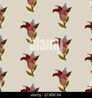 Photo realistic vector beautiful red lily in vintage style. Vintage antique red background with lilies. seamless pattern Stock Vector