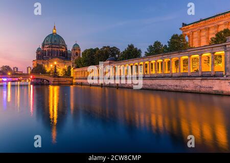 Sunrise along the Spree river with the the Berlin Cathedral. A Protestant church and dynastic tomb on the Museum Island in Berlin, Germany Stock Photo