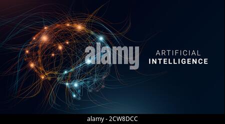 Conceptual illustration for AI concept. Digital human brain shaped with colorful lines Stock Photo