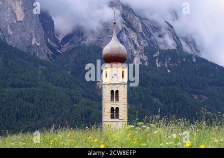 Italy, South Tyrol, bell tower of church St. Valentin Stock Photo