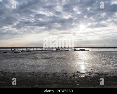 Queenborough, Kent, UK. 28th September, 2020. Paul O'Grady was spotted in Queenborough Harbour this afternoon, after returning from a journey out to sea on the X-Pilot tug filming a feature on the Red & Shivering Sands Forts out in the Thames Estuary. Pic: Queenborough Harbour.  Credit: James Bell/Alamy Live News Stock Photo