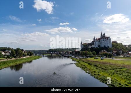 Meissen, Saxony / Germany - 10 September 2020: castle and cathedral in the German city of Meissen on the Elbe River Stock Photo
