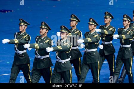 Beijing, China  September 6, 2008: Chinese military guard at the Opening Ceremonies of the Beijing Paralympics at China's National Stadium, known as the Bird's Nest. ©Bob Daemmrich Stock Photo