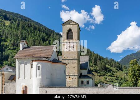 The ancient monastery of St. John the Baptist in Müstair, in Val Monastero in the Canton of Grisons, Switzerland Stock Photo