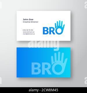 Bro or Brother Abstract Vector Sign or Logo and Business Card Template. Brotherhood or Team Lettering Icon. High Five Palm Hand with O Letter Stock Vector