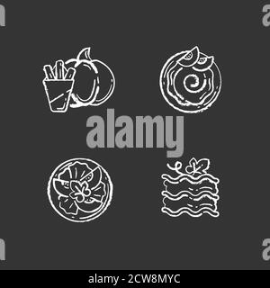 Gourd recipes chalk white icons set on black background Stock Vector