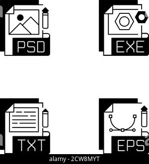 File types black linear icons set Stock Vector