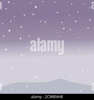Subtle Gradient Background with falling Snow and ground covered by snow at the bottom. Pastel Pink and Blue. Cozy Winter Day. Vector Illustration Stock Vector