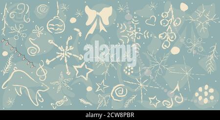 Winter Set with and drawn with brush winter doodles. Designer Collection for creating patterns, decorative elements, etc. Vector Illustration Stock Vector